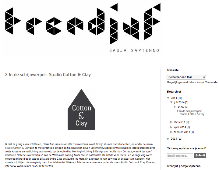 Trendjuf, trendjuf.blogspot, cotton-clay, studio cotton and clay, arlette timmermans, eliska cnossen